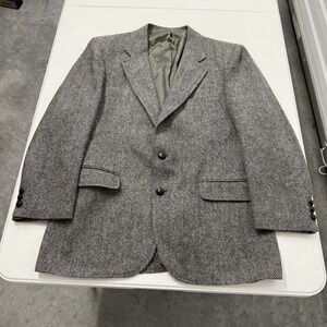 vintage Hampshire Men's Wool Herringbone Blazer Jacket Gray Charcoal Classic Fit